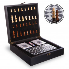Шахматы, домино, карты 3 в 1 набор настольных игр деревянные W2650