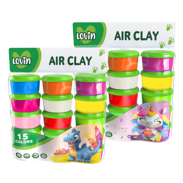 Воздушный пластилин Air clay в баночках, 15 цветов x 24 г, 2 модели