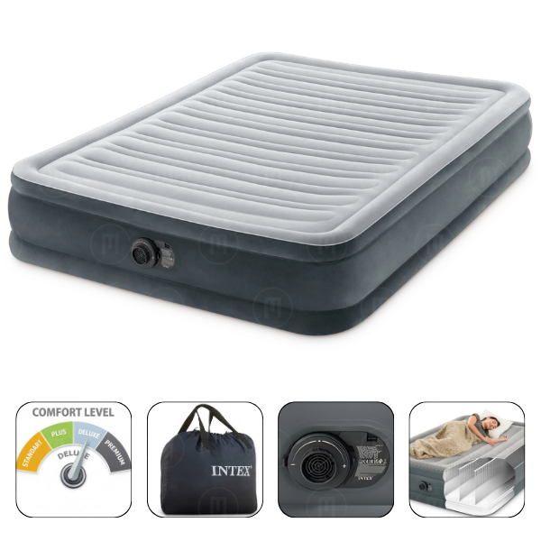 INTEX Надувная кровать “Velur Comfort-Plush” 137x191x33 см встр.нас. 220В, до 272 кг