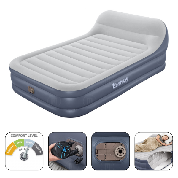 Bestway Надувной матрас со встроенным электронасосом 220 V и изголовьем, 152x226x84 см