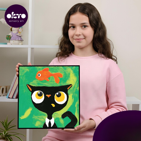 Объемная 3D картина по номерам из воздушного пластилина Air Clay 29 x 29 см — Черный кот