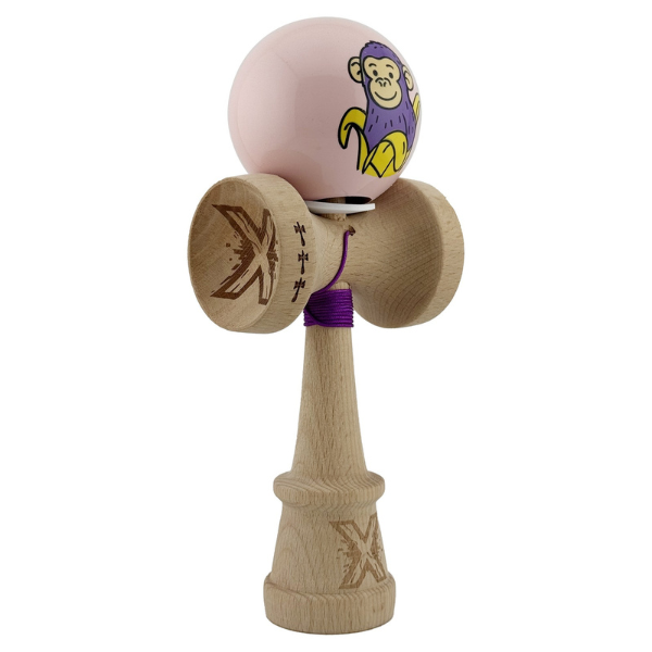 «Kendama Super Sticky X Original», металлический подшипник, веревка 62/65 см, King size 7.5 x 6 x 18 см , «Обезьянка», розовая