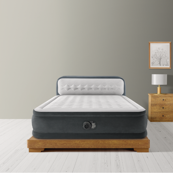 INTEX Матрас VELUR 152x236x86cm co СПИНКОЙ и встроенным насосом, DELUXE