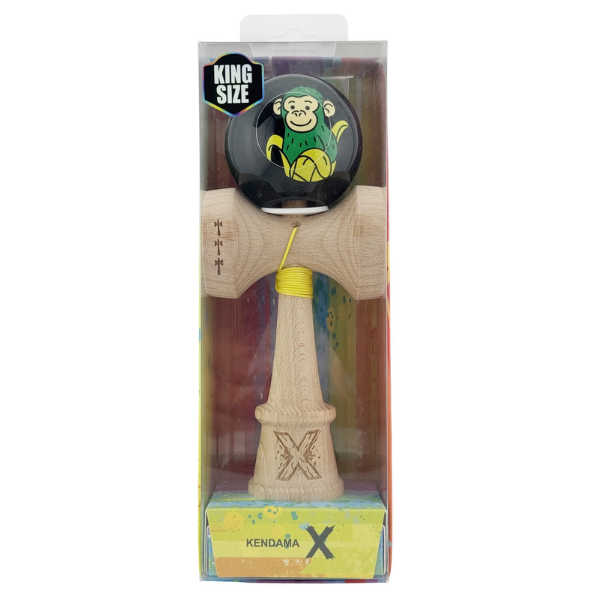 «Kendama Super Sticky X Original», металлический подшипник, веревка 62/65 см, King size 7.5 x 6 x 18 см , «Обезьянка», черная