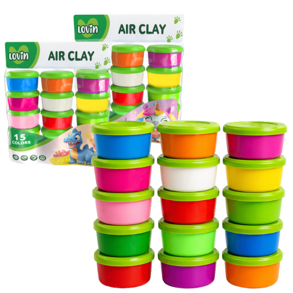 Воздушный пластилин Air clay в баночках, 15 цветов x 24 г, 2 модели