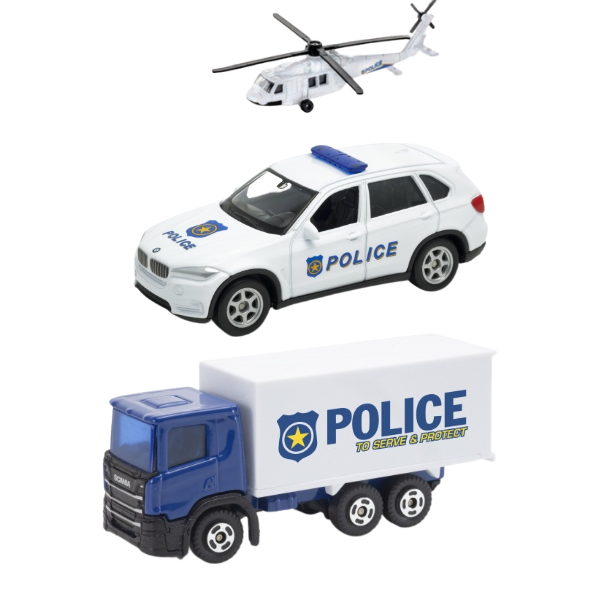 Набор из 3 Коллекционных Металлических Машинок 1:64 WELLY, POLICE