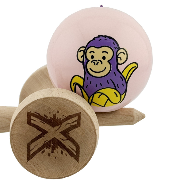 «Kendama Super Sticky X Original», металлический подшипник, веревка 62/65 см, King size 7.5 x 6 x 18 см , «Обезьянка», розовая