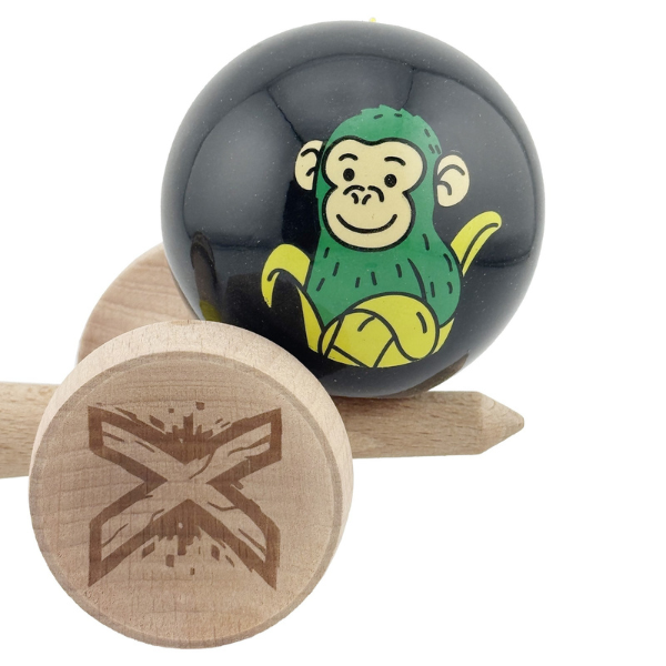 «Kendama Super Sticky X Original», металлический подшипник, веревка 62/65 см, King size 7.5 x 6 x 18 см , «Обезьянка», черная