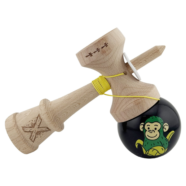 «Kendama Super Sticky X Original», металлический подшипник, веревка 62/65 см, King size 7.5 x 6 x 18 см , «Обезьянка», черная