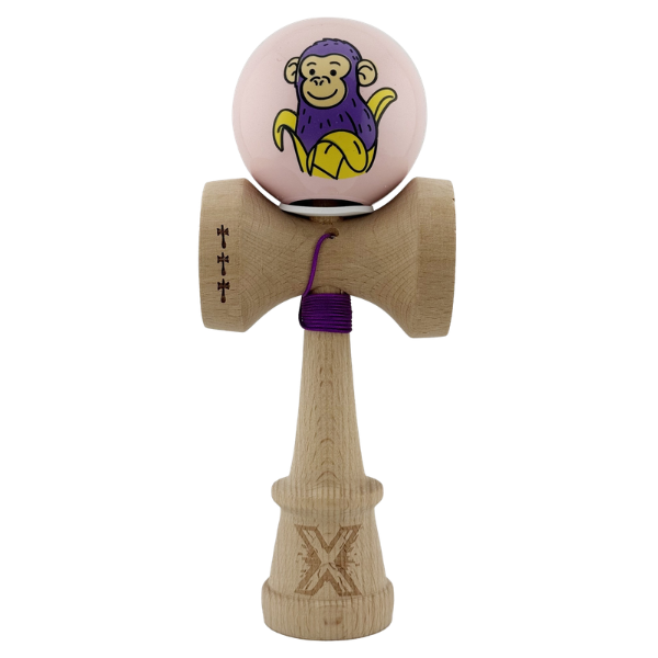 «Kendama Super Sticky X Original», металлический подшипник, веревка 62/65 см, King size 7.5 x 6 x 18 см , «Обезьянка», розовая